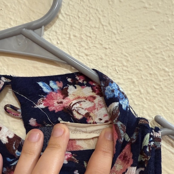 Floral Sleeveless Women's Dress - Navy and Pink High Neck - Picture 3 of 7